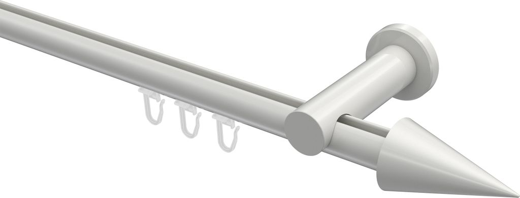 Interdeco Innenlaufstange / Gardinenstange mit Innenlauf Weiß, Typ Platon Savio (Kegel), 20 mm Ø 1-läufig, 240 cm