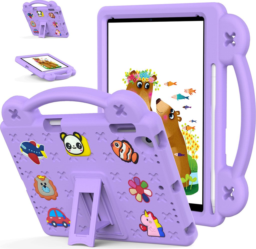 Schutzhülle für iPad Air /iPad 5th Gen Niedliche Hülle für Kinder, Stoßfest mit Griff und Ständer Lila