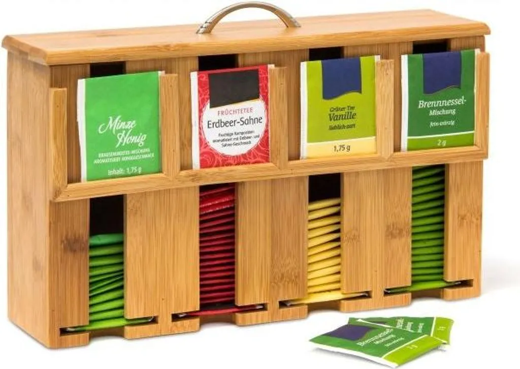 Organizer Tè in Bambù 4 Scomparti Design Zen - Scatola Porta Bustine Premium