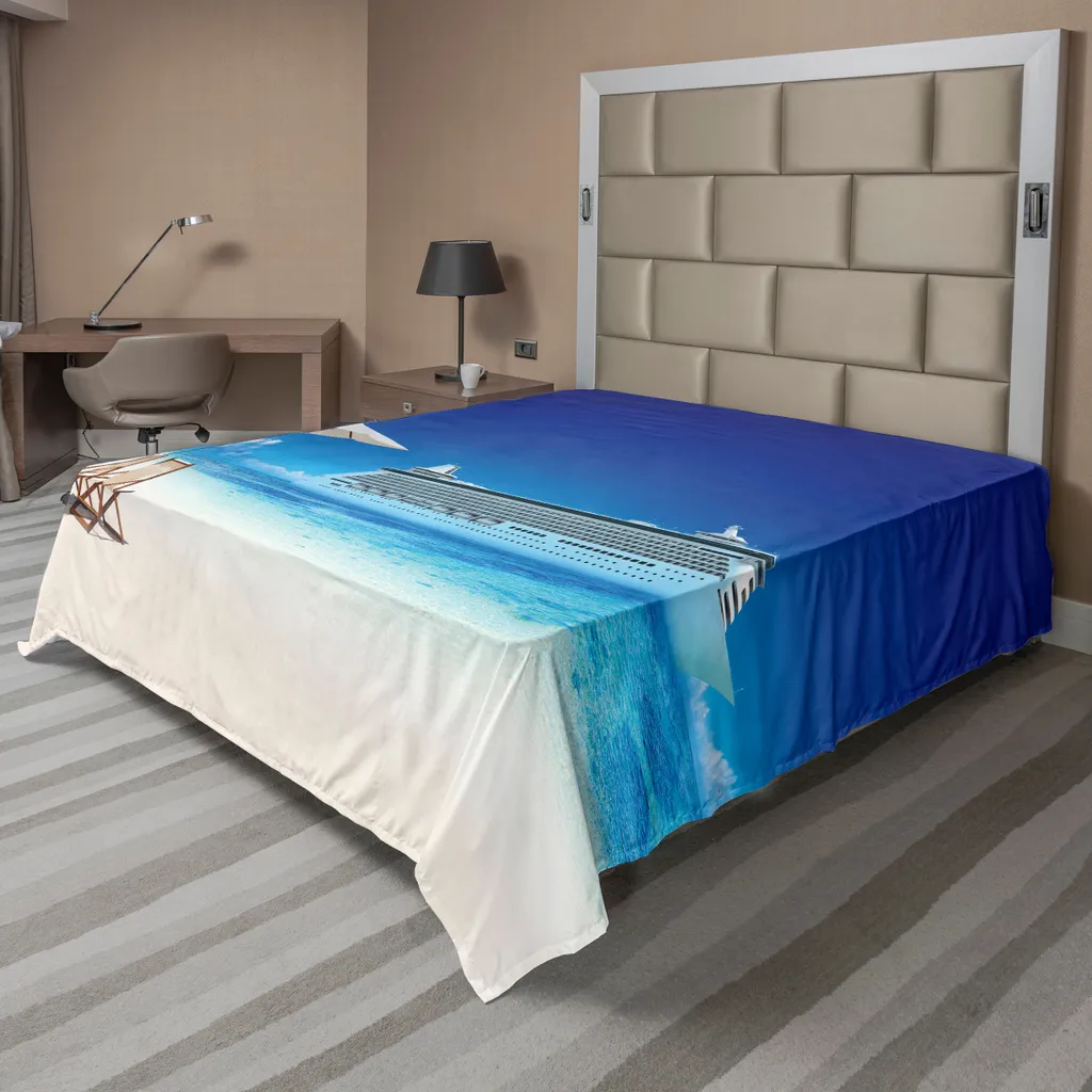 Drap de lit 266x260 cm Bleu et Blanc Motif Croisière Été de Qualité