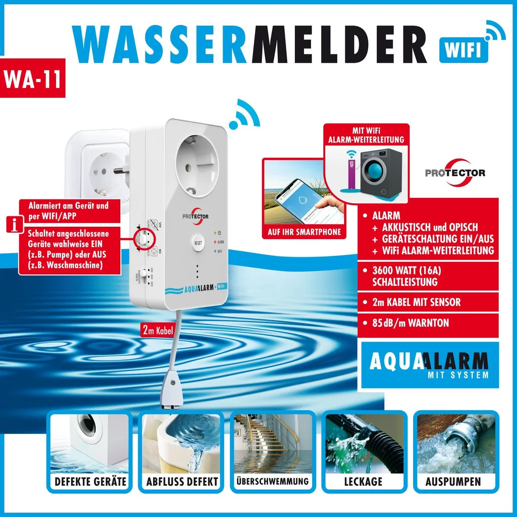 Protection inondation maison : Détecteur d'eau WiFi PROTECTOR WA 11