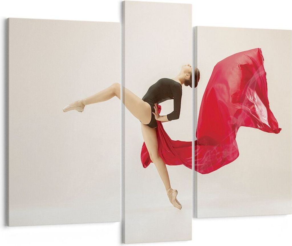 Bild auf Leinwand - Leinwandbild - 3 Teile - Ballerina Tanz Rot - 95x80cm - Wand Bild - Wanddeko - Wandbilder - Leinwanddruck - Bilder - Wanddekora...