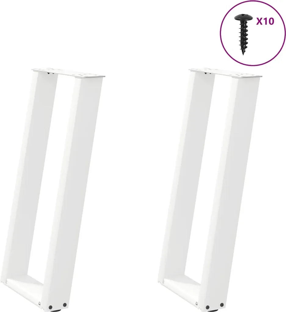 Set 2 Gambe Tavolo a U Bianco 28x73 cm Acciaio - Ideale per Consolle Ingresso