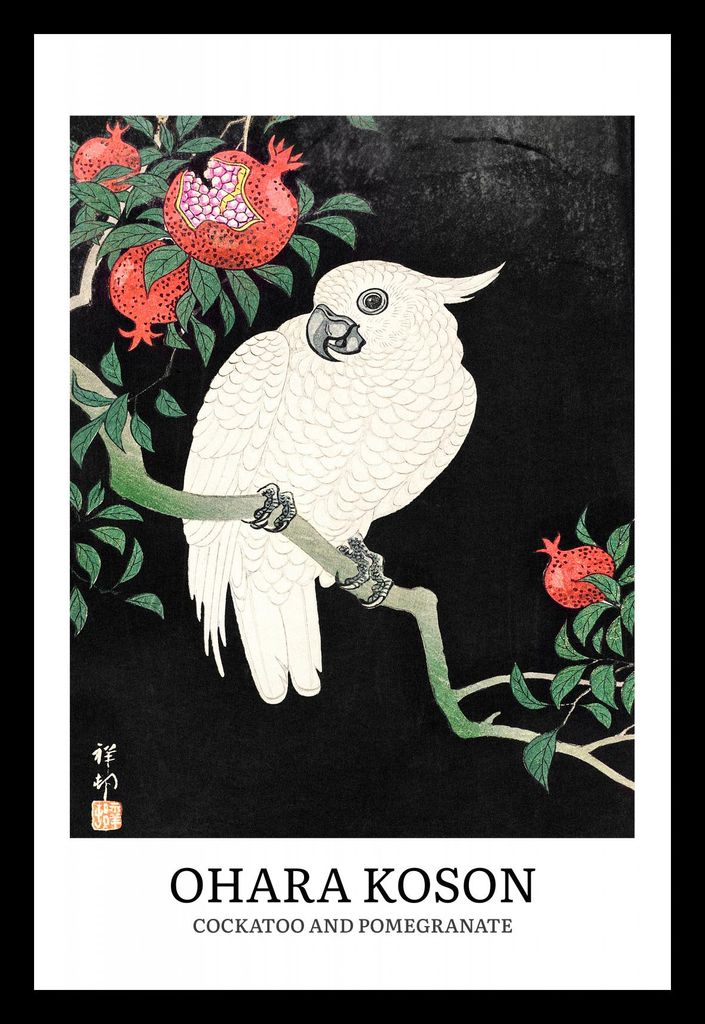 Plakat 20x30cm Design Kakadu, Koson Vintage für das Wohnzimmer