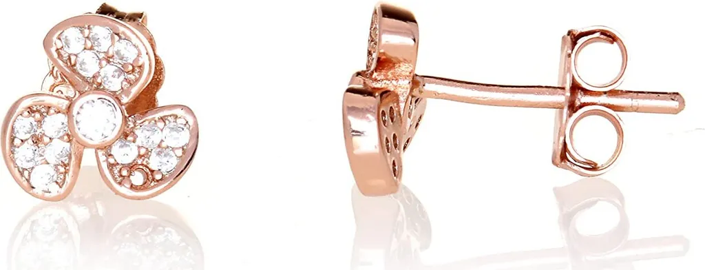 Karisma 1 paio di orecchini da donna a fiore in argento e oro rosa 8 mm con pietre di zirconia in bianco HS-ERG25.RG