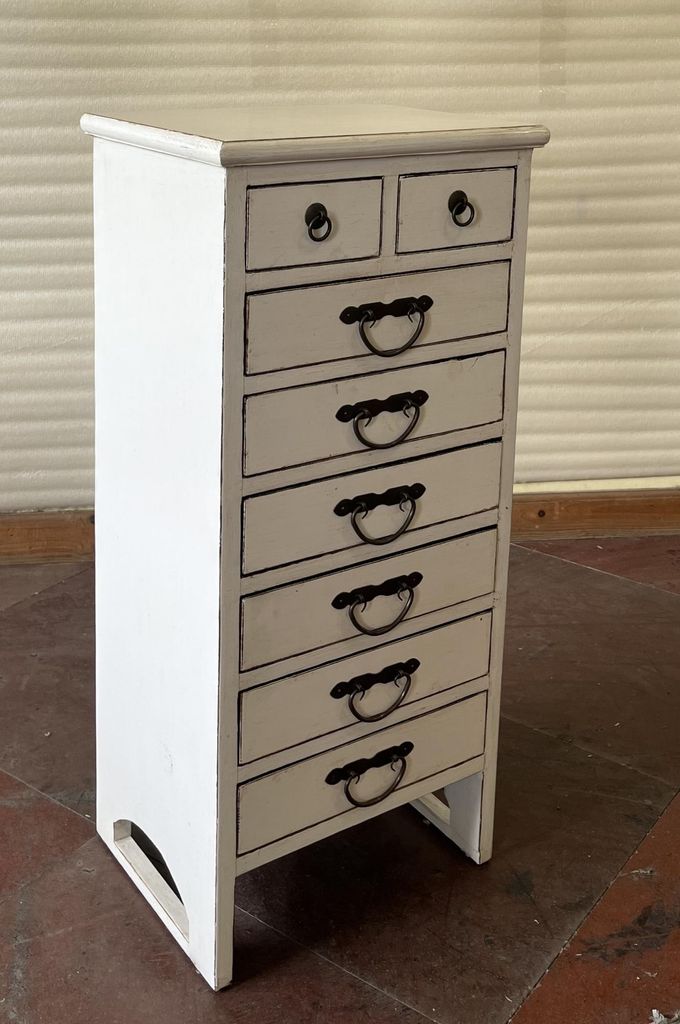 Antike Apothekerkommode mit 8 Schubladen Höhe95cm Holz Farbe:weiß