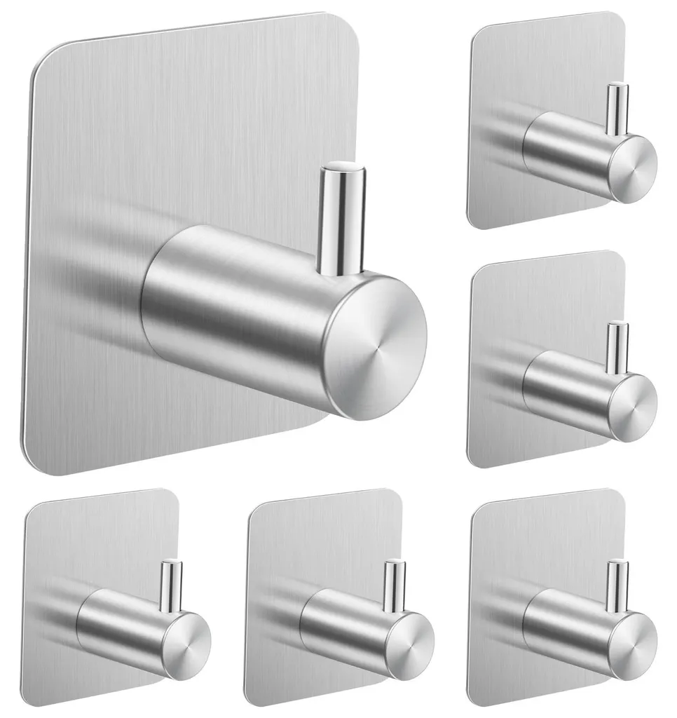 Accroche Serviette Mural sans Trou, Patère Adhésive Argent Lot de 6