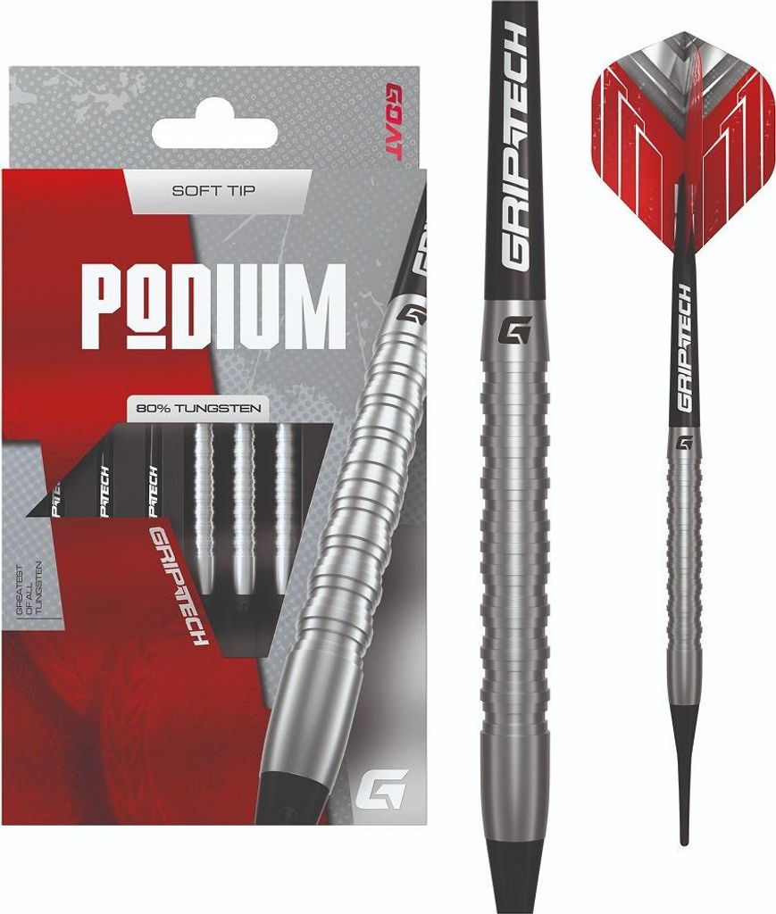 GOAT – Podium Silver 80% Tungsten Dartpfeile Softtip, Silber & Rot, Mit Extra Flights und Shafts, Steeldarts, Profi Dartpfeile Set, 3 Softdart Pf...