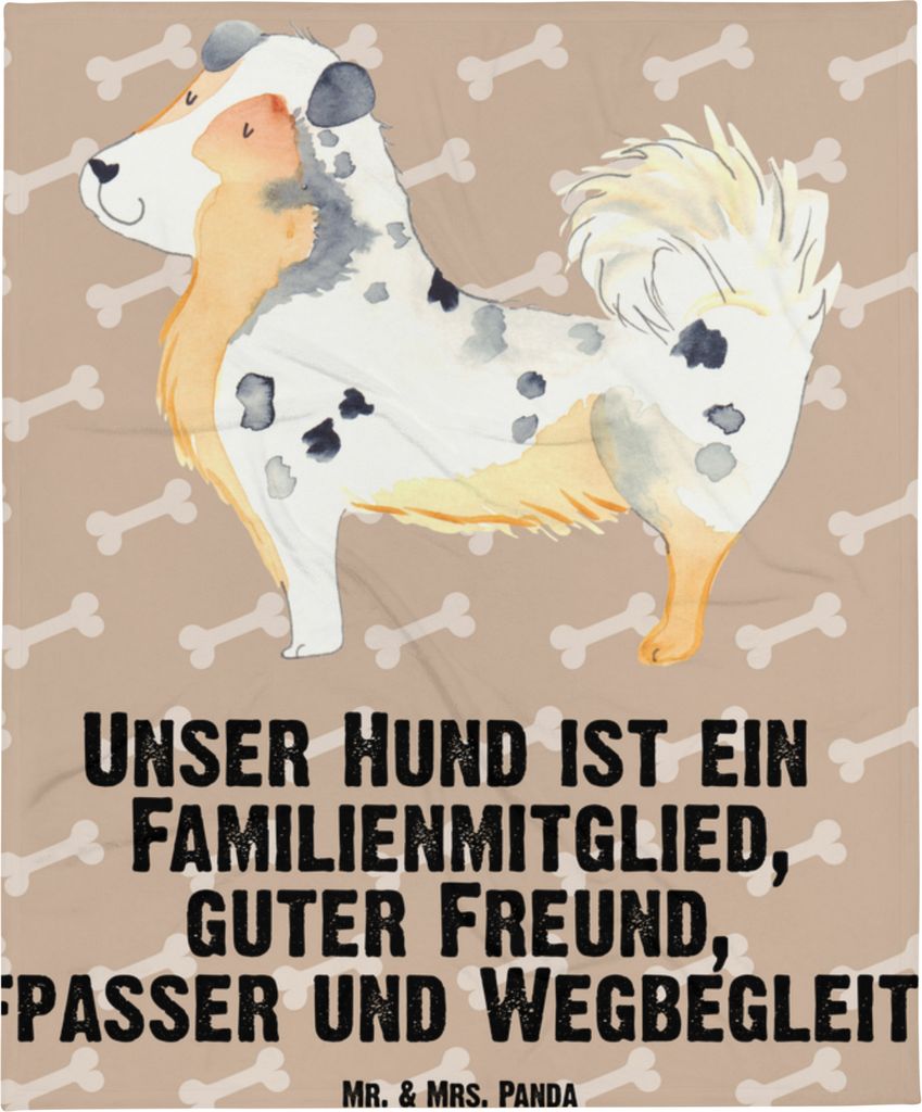 Mr. & Mrs. Panda Erstlingsdecke Hund Australien Shepherd - Hundeglück - Geschenk, Schlummerdecke, Plaid, Kinderwagendecke, Babydecke, Spruch, Spr...