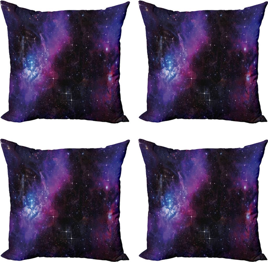 ABAKUHAUS Platz Kissenbezug Set (4 Stück), Nebula Dunkle Galaxie Sterne, Moderner Doppelseitiger Digitaldruck, 50 cm x 50 cm, Magenta Blau
