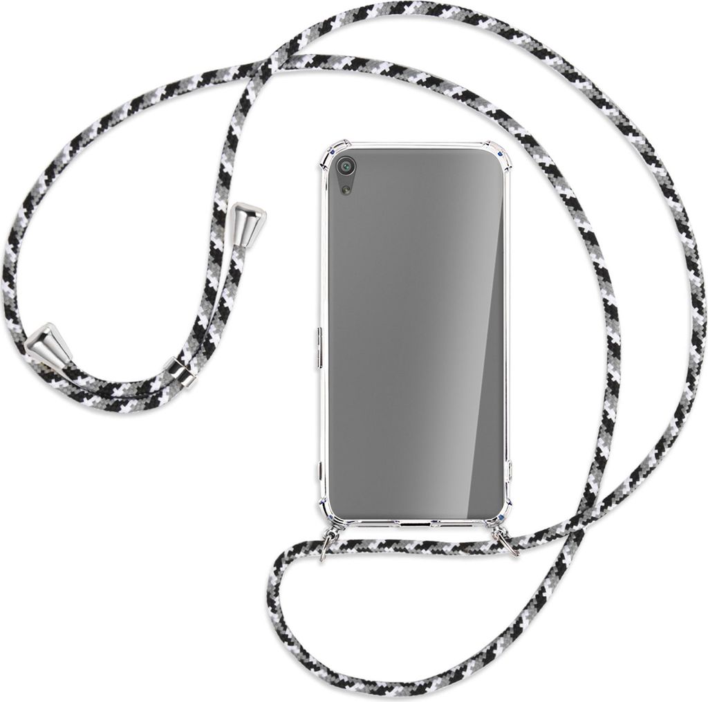 Handykette Backcover-Schutzhülle mit Band (Metall silberfarben) für Sony Xperia XA Ultra - schwarz/grau/weiß