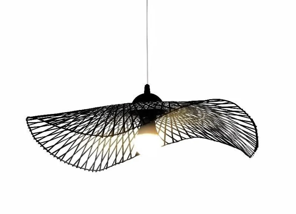 Fine Asianliving Lionel D65cm Lampe à Suspendre en Bambou Noir Tressé