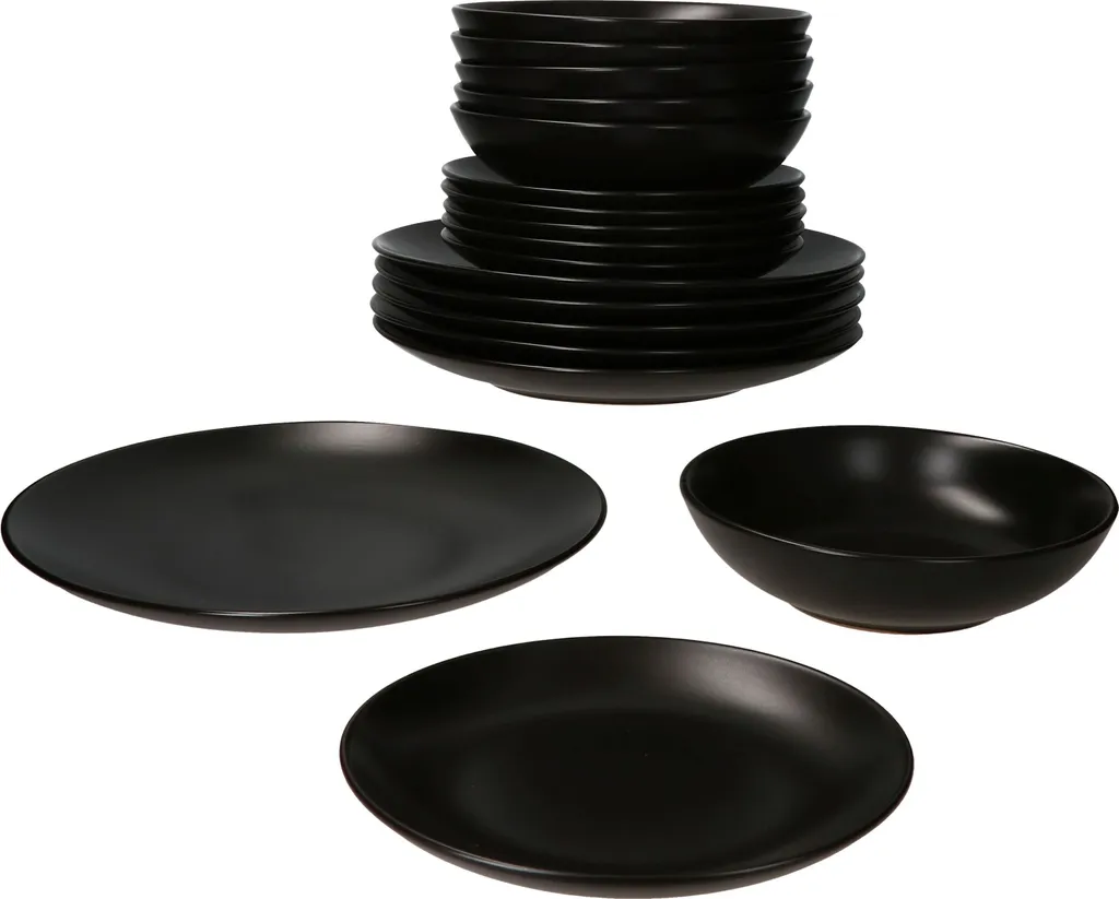 Set Stoviglie Panther Black 18 Pezzi - Piatti Neri Opachi per 6 Persone