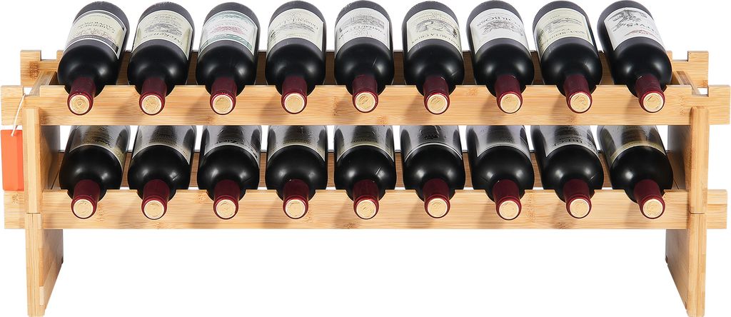SucceBuy 18 Flaschen 2-stöckiges stapelbares modulares Weinregal, natur. Dieses freistehende Regal aus massivem Bambusholz bietet stabile Aufbewah...