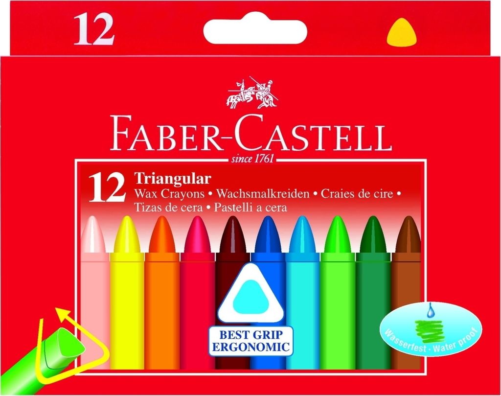 Wachsmalkreiden Dreikant mit Papierbanderole 12 Farben sortiert. Packung mit 25 Stück