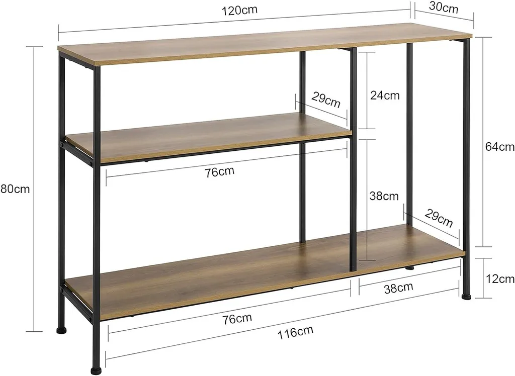 SoBuy Table Console d'Entrée Industrielle avec 3 Compartiments L120cm