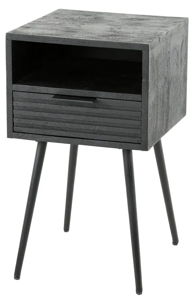 Petit meuble de nuit noir FURNLUX Marina 35x60 cm pour chambre adulte