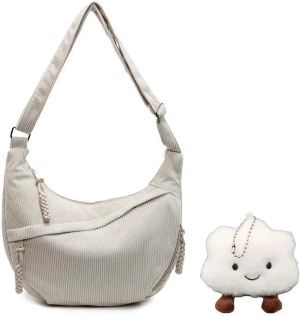 Grand sac cabine beige velours côtelé avec compartiments et anses larges