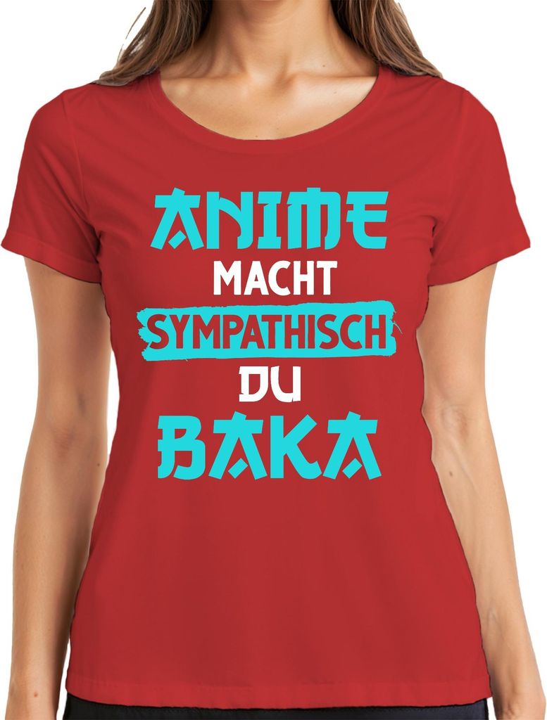 Anime macht sympathisch du Baka Otaku Manga Geschenk Japan Nerd Damen T-Shirt, Rot, L