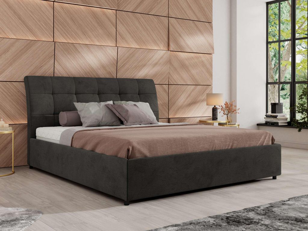 MKS MEBLE Polsterbett GALA CLASSIC Lattenrost klappbar Bett mit Stauraum 180x200 Hotel Betten Schlafzimmer Foam Matratze MIRO LUX Dunkelgrau Velvet