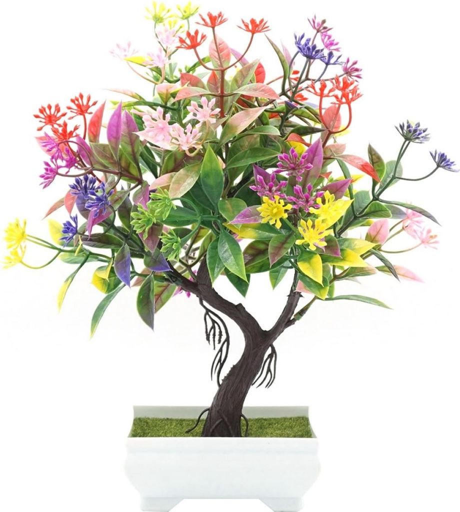 Künstliche Topfblume, künstliche Topfpflanze, Dekoration für Zuhause und Büro (bunt)