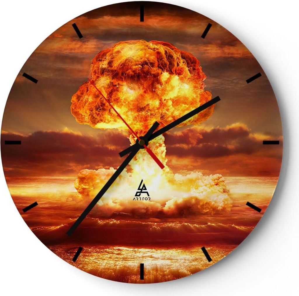 Wanduhr - Rund - Glasuhr - Krieg Atombombe Pilz Apokalypse - 30x30cm - Schleichendes Uhrwerk - Lautlos - zum Aufhängen bereit - Dekoration Modern ...