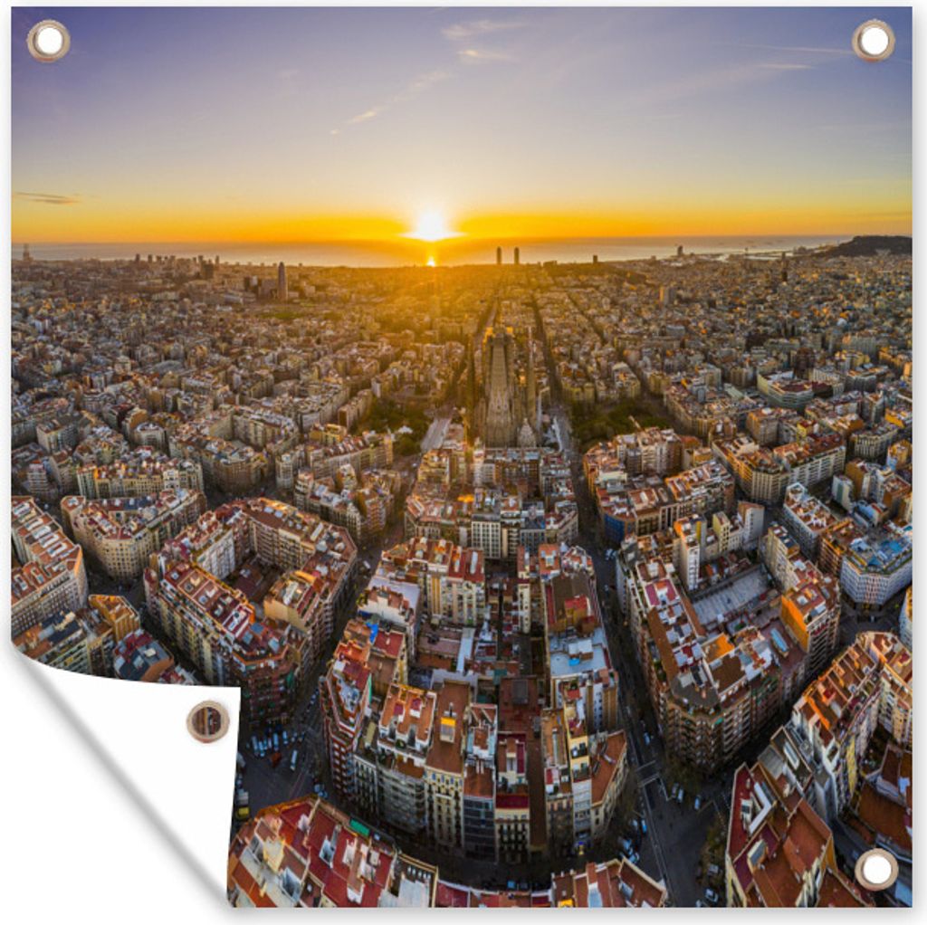 MuchoWow 80x60 cm Outdoor-Poster Gartendeko Sichtschutz Garten Poster für den Garten Architektur - Sonne - Barcelona