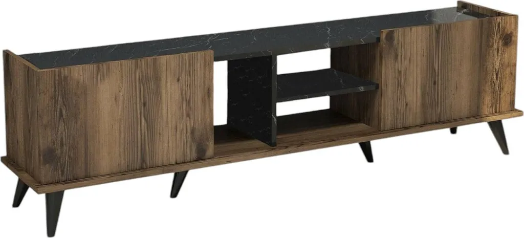 Paine Meuble TV 180x34x52h cm Noyer Marron avec 2 Grandes Étagères