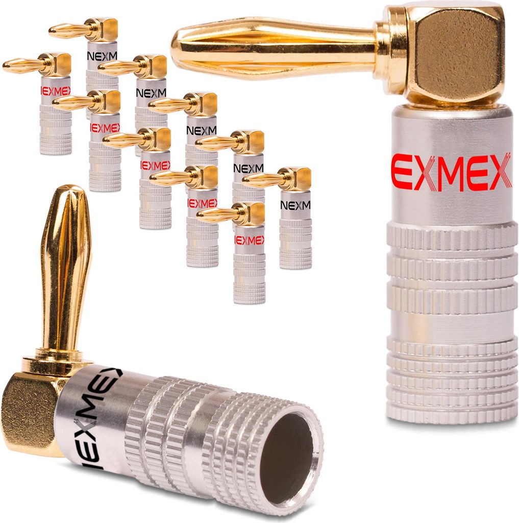 Bananenstecker winkel 4mm NEXMEX 12x schraubbar 24K vergoldet Lautsprecherkabel