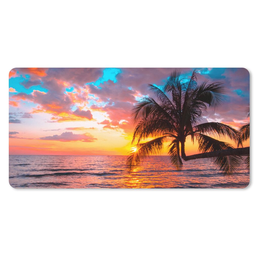 MuchoWow Mauspad Mousepad Palme - Sonnenuntergang - Strand - Meer - Horizont 60x30 cm - Mousepads - Maus Mat - Pad - Mausunterlage - Nachhaltig