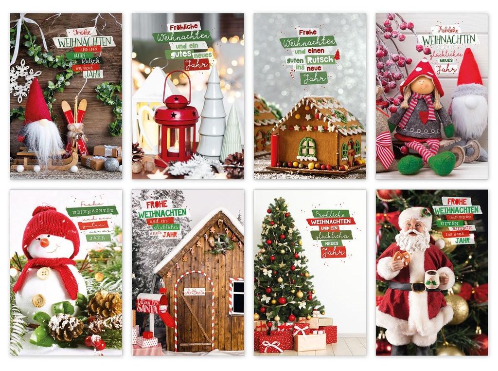 Glückwunschkarten Weihnachtsmotive 100 Stück 8 Motive
