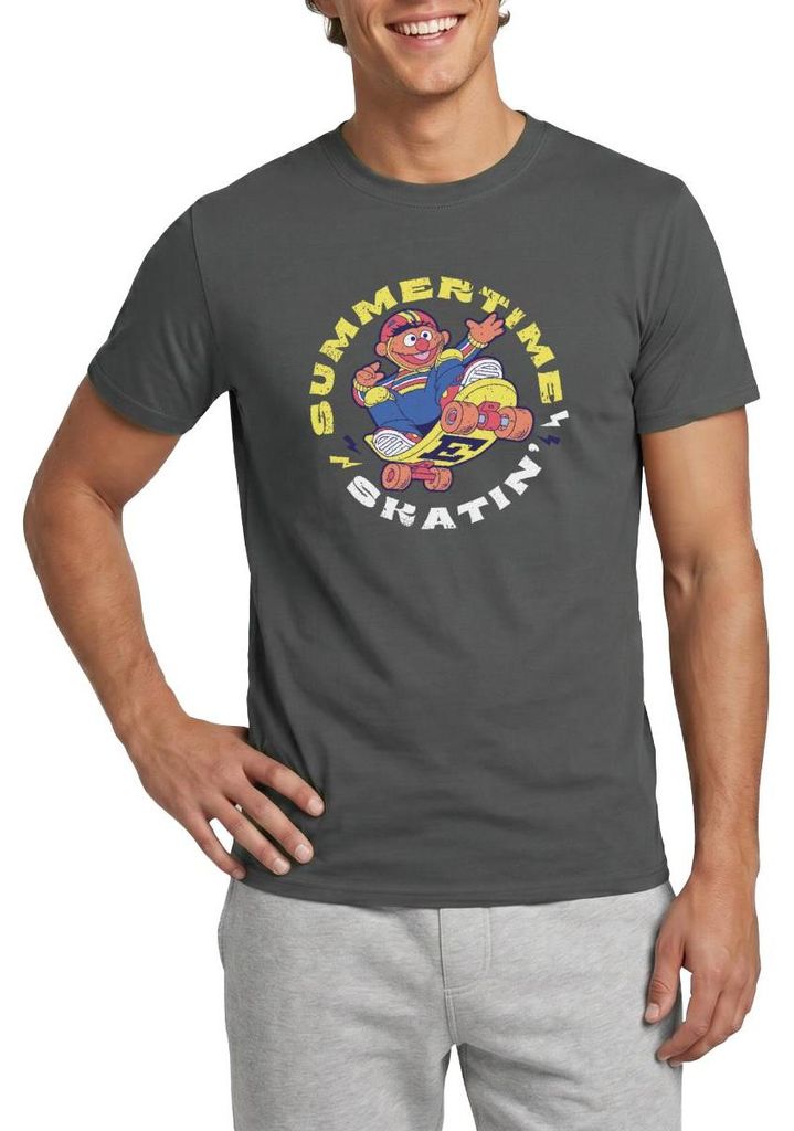 Spreadshirt Sesamstraße Ernie Summer Time Skatin' Skate Design Männer T-Shirt, XXL, Anthrazit