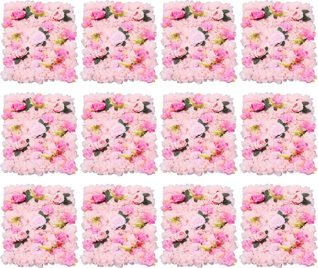 Mur floral artificiel rose 40x60 cm en plastique - 12 panneaux haute densité