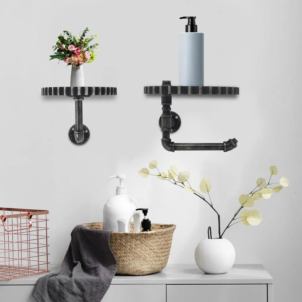 Équerre étagère industrielle en acier et fer gris - Lot de 2 supports