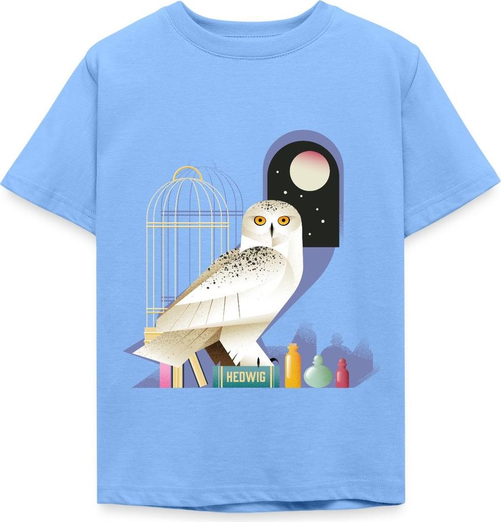 Spreadshirt Harry Potter Eule Hedwig Bei Nacht Kinder T-Shirt, 110/116 (5-6 Jahre), Himmelblau