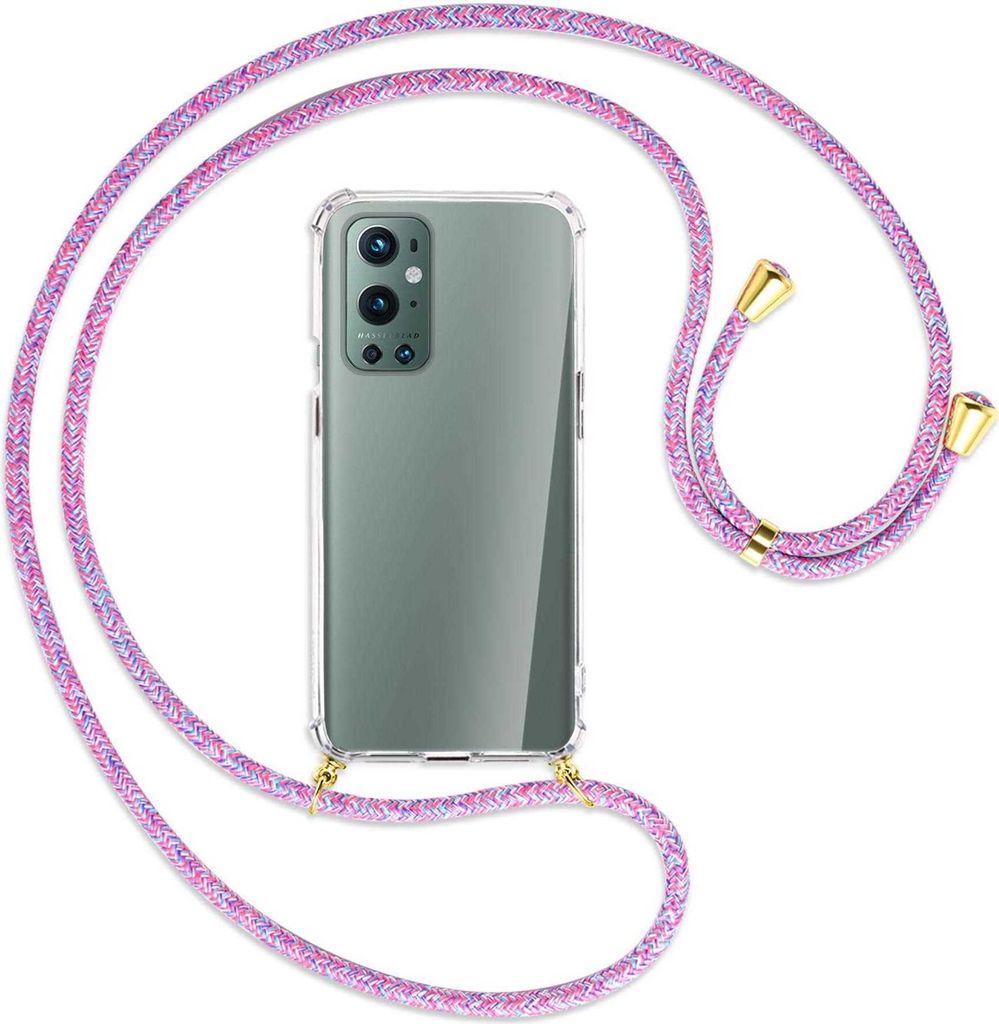 Handykette Backcover-Schutzhülle mit Band (Metall goldfarben) für OnePlus 9 Pro - lila/rosa/blau