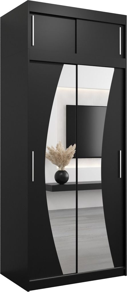 Kleiderschrank, Schiebetürenschrank Schlafzimmer, Schrank mit Spiegel WAVE 100 mit Aufsatz, Höhe 240 cm