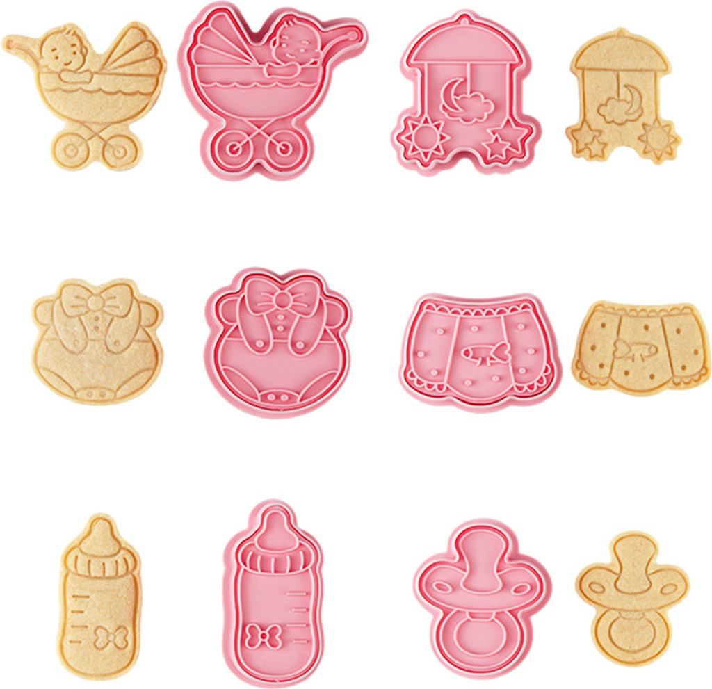 CANDeal 6 Stück Babyparty-Fondant-Prägung Für Jungen, 3D-Design, Rosa Keksstempel, Backen, Party, Dekoration, Topper, Zuckerguss, Kuchen, Cupcak...