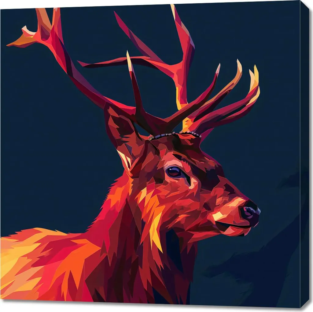 Tableau Cerf Géométrique 90x90 cm - Décoration Murale Moderne Carrée