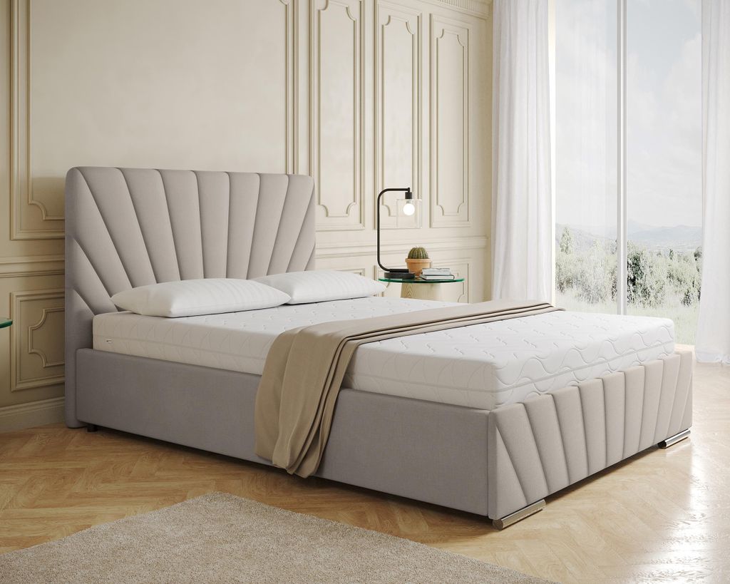 Polsterbett RAY - Komfortbett mit Stauraum, Doppelbett, Beige, 140x200cm, Taschenfederkernmatratze mit Kokosmatte, H3