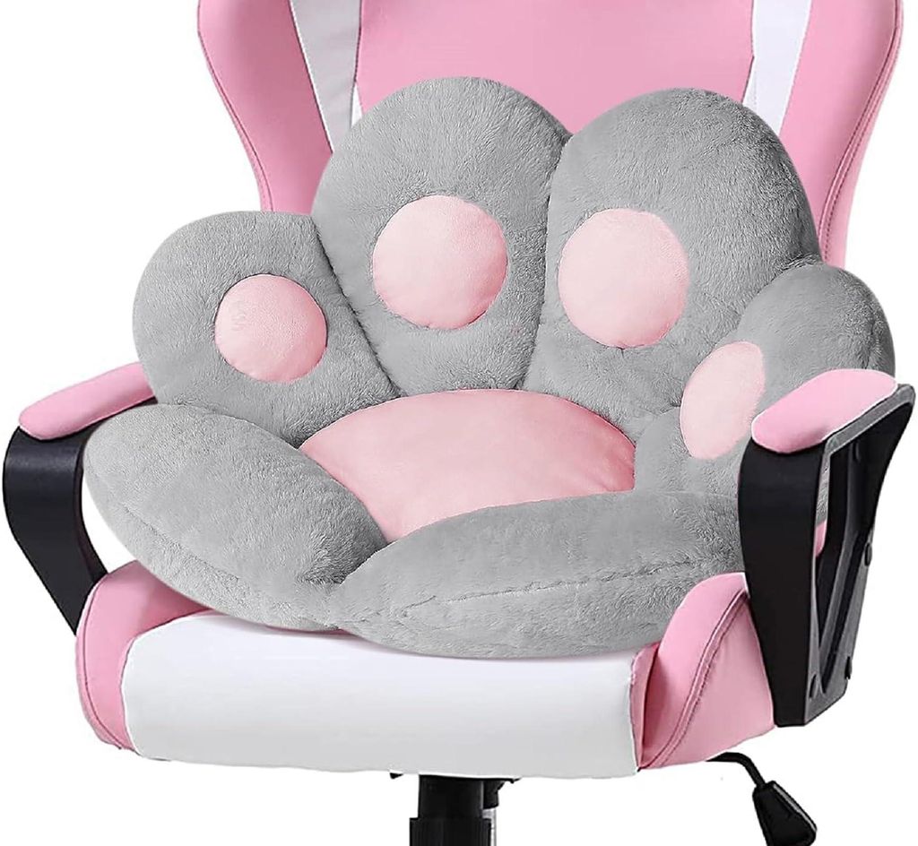 Sitzkissen mit Katzenpfotenabdruck, 70 x 70 cm, weiches Bodenkissen für Bürostuhl, Sofa, Gaming-Tisch, Homeoffice, niedliches Dekokissen, grau