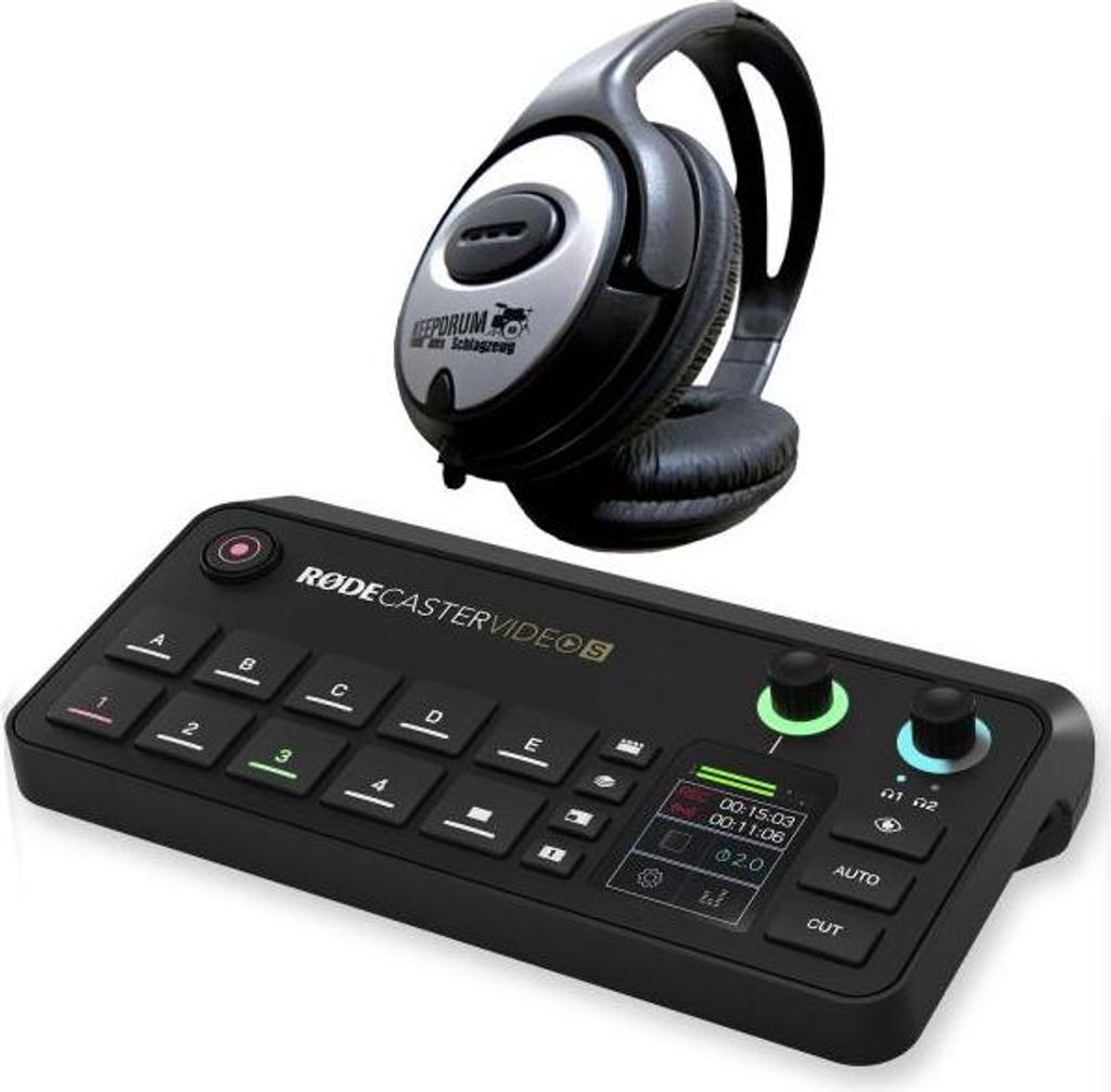 Rode Rodecaster Video S Produktions-Konsole mit Kopfhörer