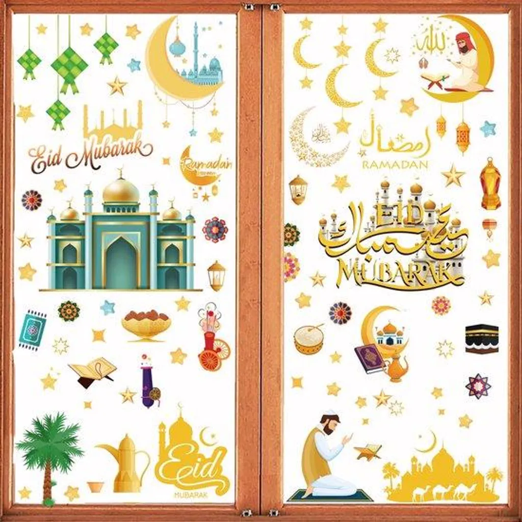 Set de 121 Stickers Ramadan Réutilisables avec Motifs Lune et Étoile