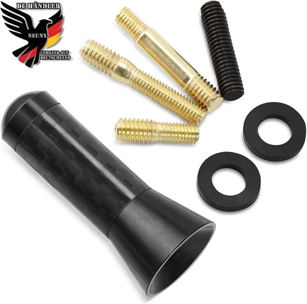 3,5cm Autoantenne Carbon Kurz Stab Stabantenne Dachantenne Universal Antenne Auto KFZ Dach 16V AM FM DAB Radio mit 3 Adapter M4 M5 M6 Gewinde, Schwarz