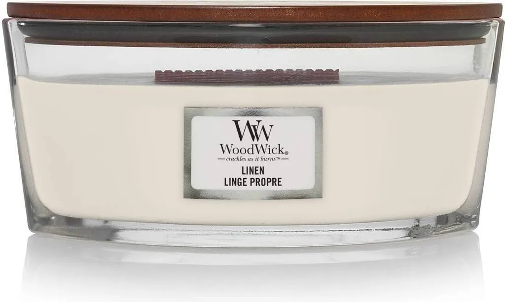 WoodWick Linen Bougie Parfumée 453g avec Mèche en Bois Crépitante
