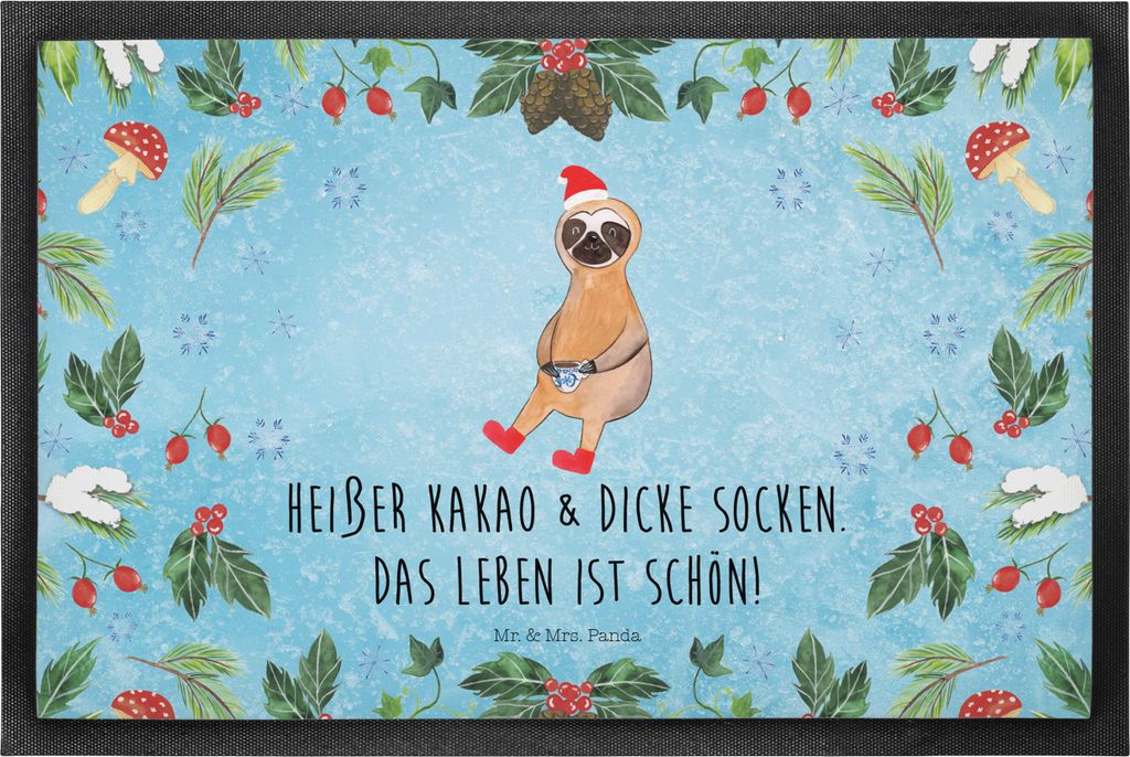 Mr. & Mrs. Panda Fussmatte Faultier Kakao 40 x 60 cm - Eisblau - Geschenk, Schmutzfangmatte, Bodenvorleger, Sauberlaufmatte, fußmatte, Schmutzmatt...