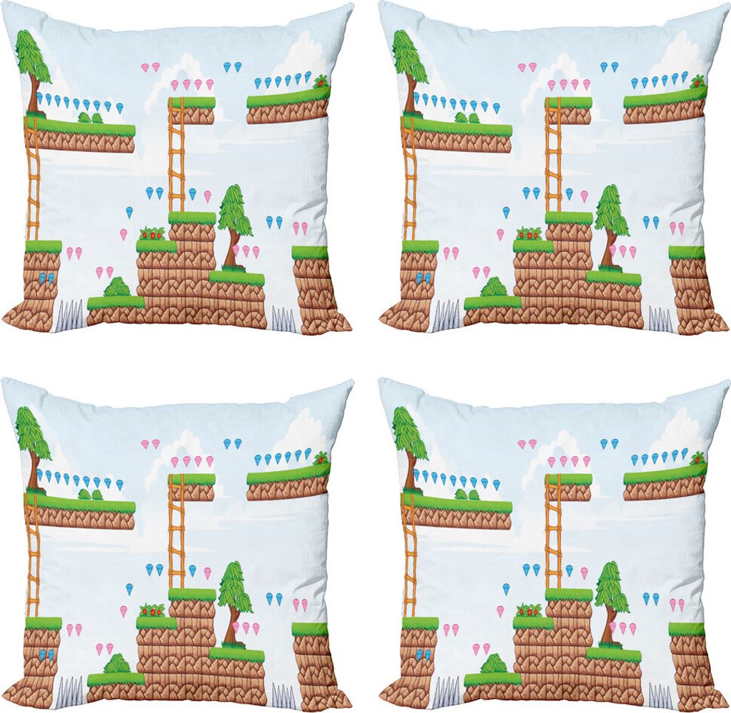 ABAKUHAUS Arkade Kissenbezug Set (4 Stück), 90 Retro-Computerspiel, Moderner Doppelseitiger Digitaldruck, 50 cm x 50 cm, Baby Blue Apfelgrün