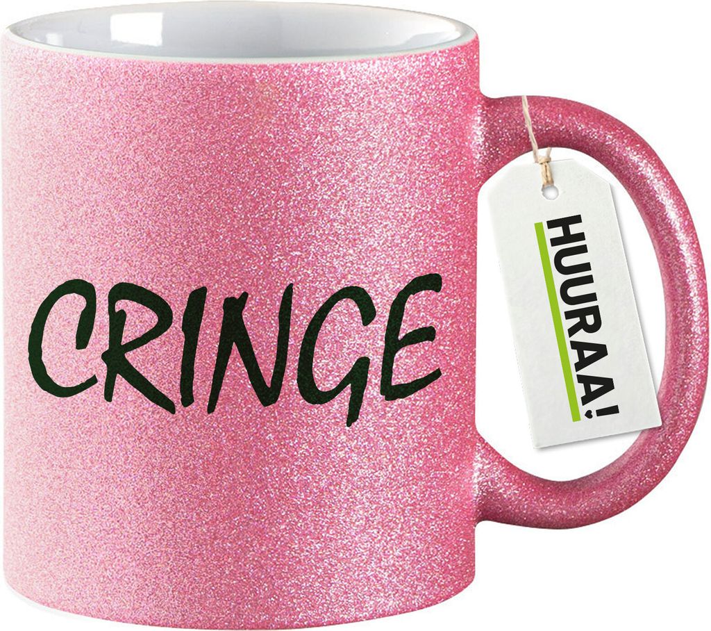 Huuraa Glitzertasse Cringe Jugendwort 330ml Pink Keramik Kaffeebecher Geschenkidee