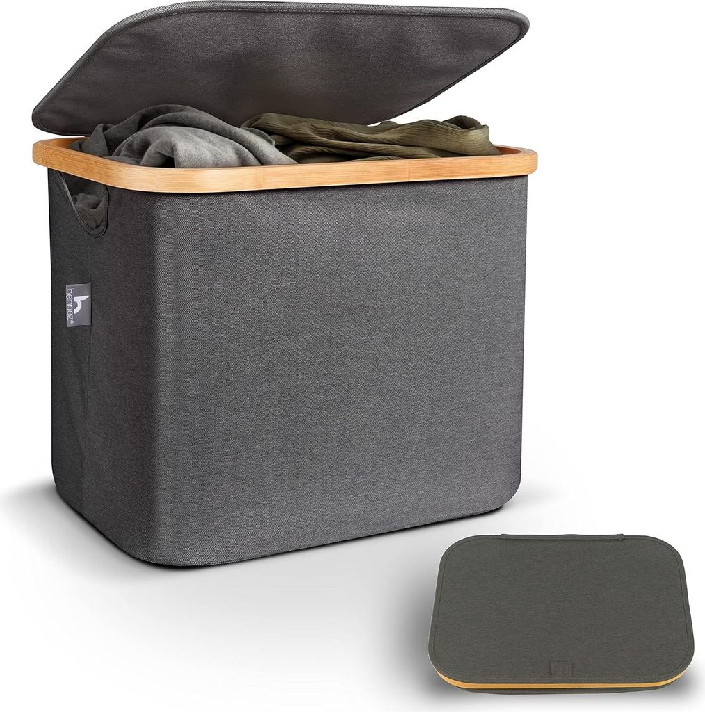 Faltbarer Wäschekorb mit Deckel - Multifunktionale Aufbewahrungsbox für Kleidung und Spielzeug - 40 Liter - Grau