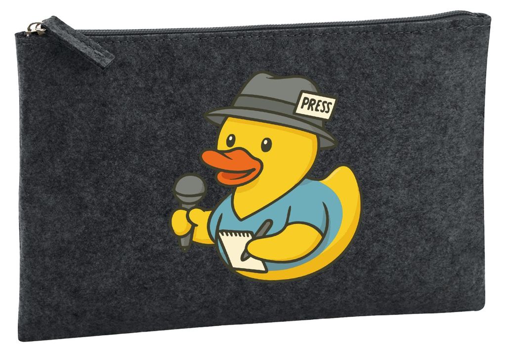 Huuraa Kulturbeutel Quietscheente Journalismus Comic Gummiente 1 Liter Charcoal Filz Kosmetiktasche Geschenkidee